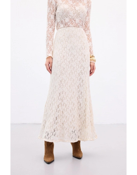 Dantelli Uzun Etek - Bej