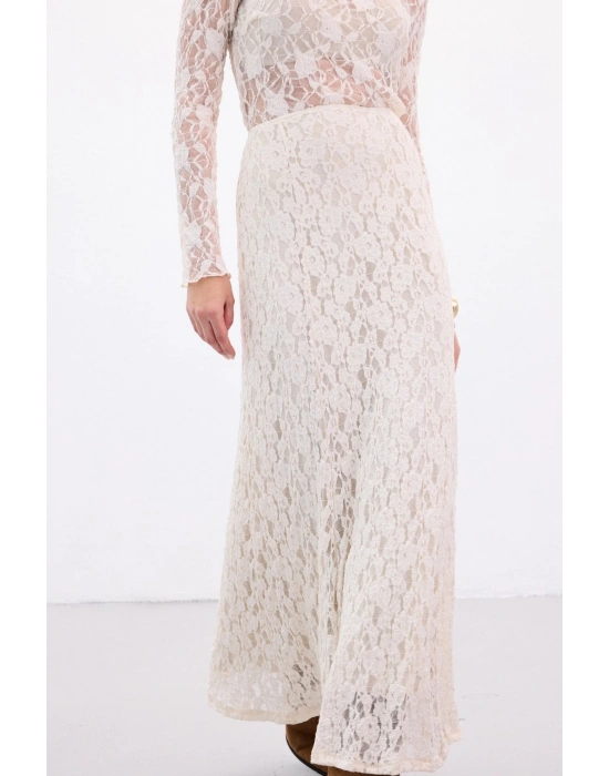 Dantelli Uzun Etek - Bej