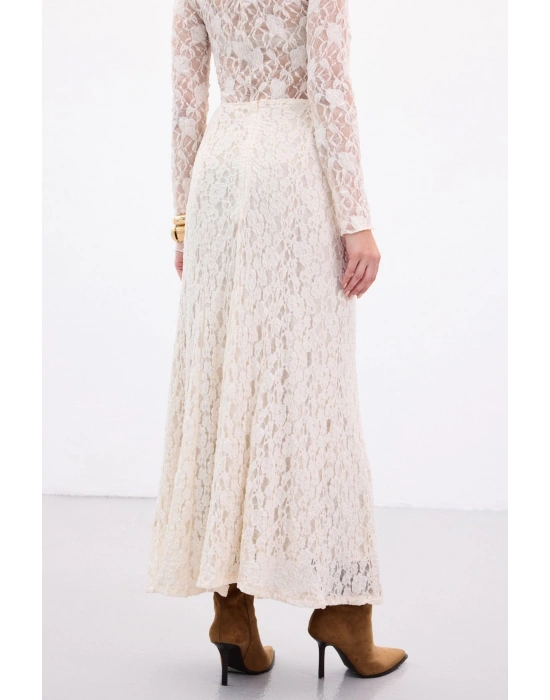 Dantelli Uzun Etek - Bej