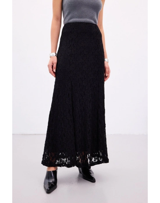 Dantelli Uzun Etek - Siyah