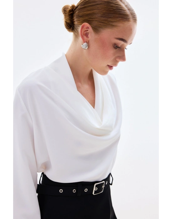 Degaje Yaka Bluz - Ekru