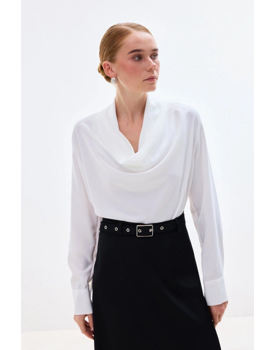 Degaje Yaka Bluz - Ekru