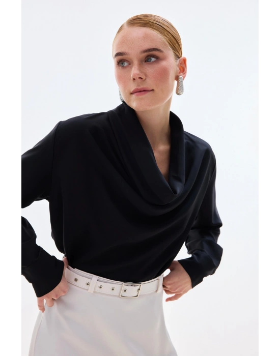 Degaje Yaka Bluz - Siyah