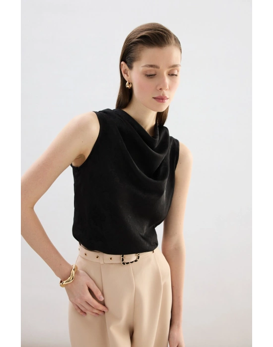 Degaje Yaka Bluz - Siyah