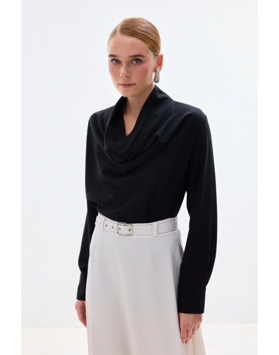 Degaje Yaka Bluz - Siyah