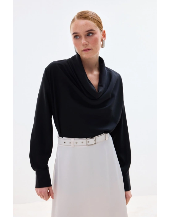 Degaje Yaka Bluz - Siyah