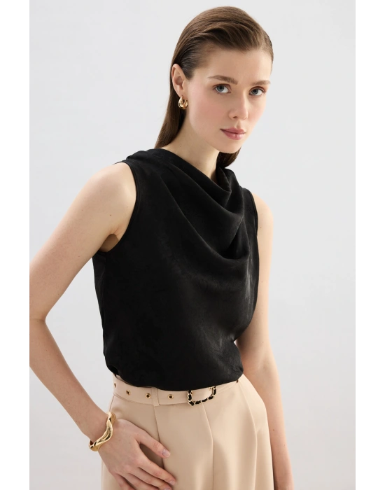 Degaje Yaka Bluz - Siyah