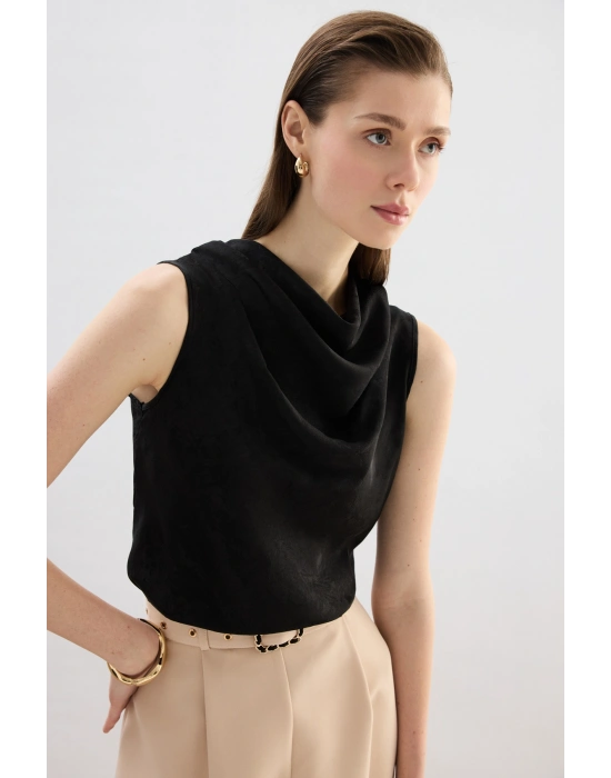 Degaje Yaka Bluz - Siyah