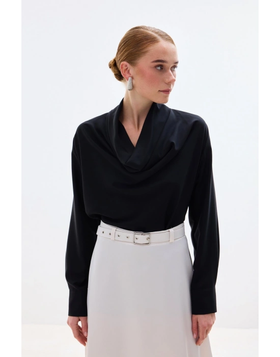 Degaje Yaka Bluz - Siyah