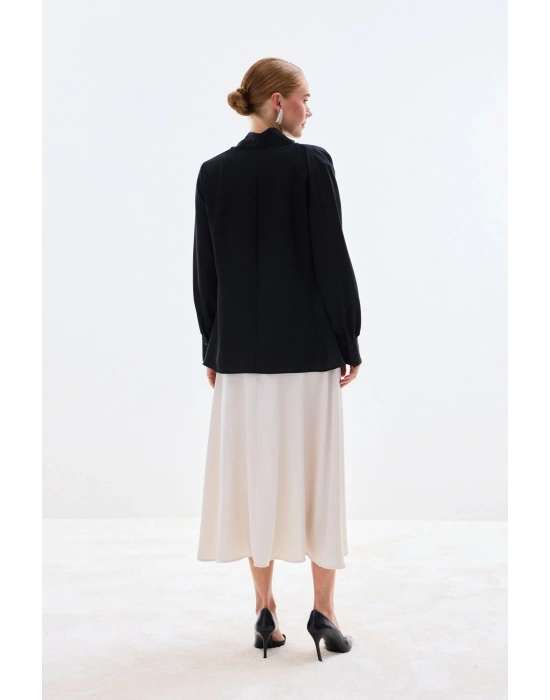 Degaje Yaka Bluz - Siyah