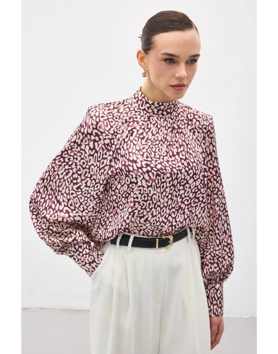 Desenli Bluz - Mürdüm