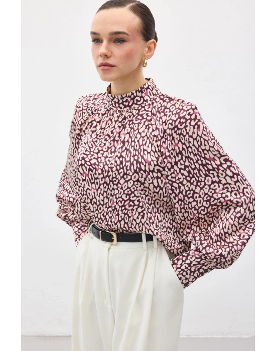 Desenli Bluz - Mürdüm