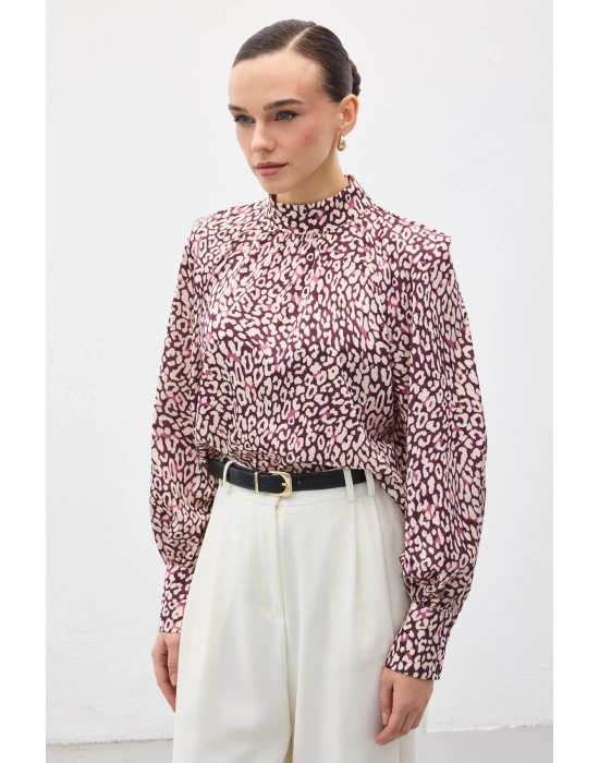 Desenli Bluz - Mürdüm