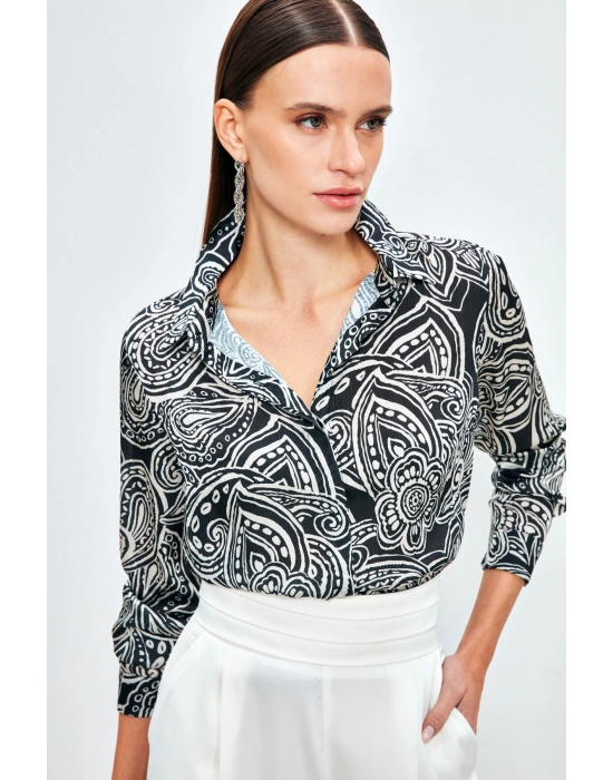 Desenli Düz Gömlek - SİYAH