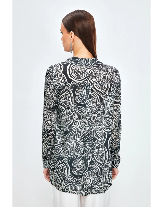 Desenli Düz Gömlek - SİYAH