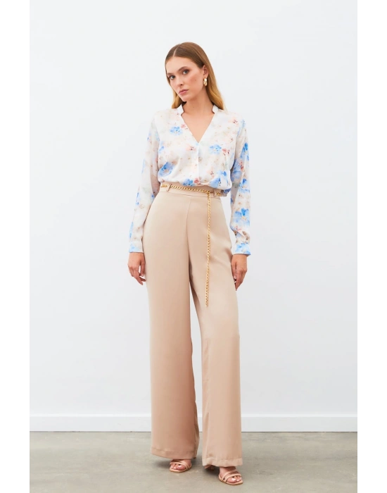 Desenli Kruvaze Bluz - MAVİ