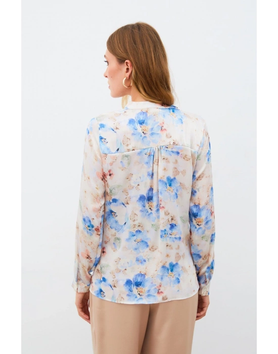 Desenli Kruvaze Bluz - MAVİ
