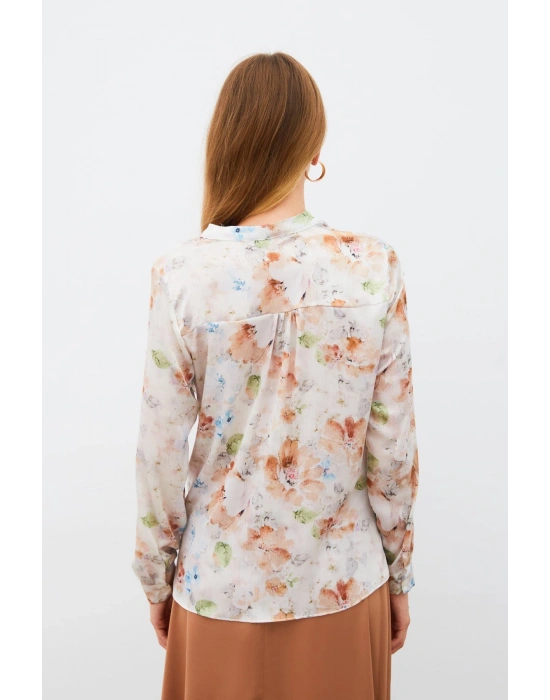 Desenli Kruvaze Bluz - VİZON
