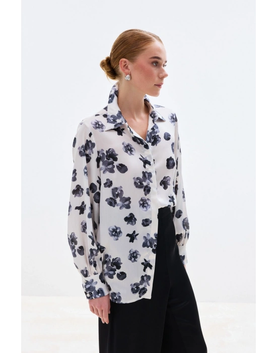 Desenli Salaş Gömlek - Siyah