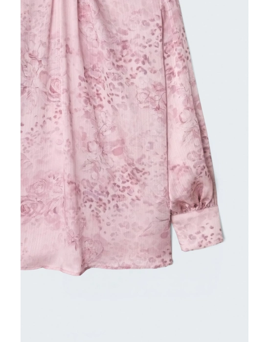 Desenli Uzun Kollu Bluz - Pembe