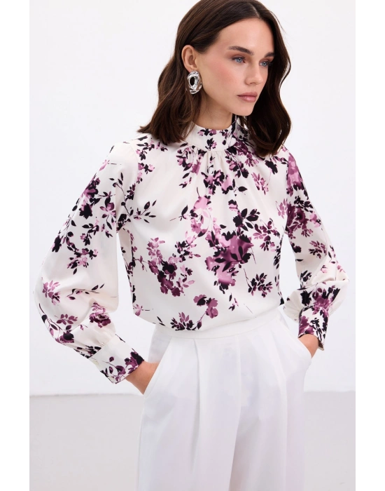 Dik Yaka Bluz - Mürdüm