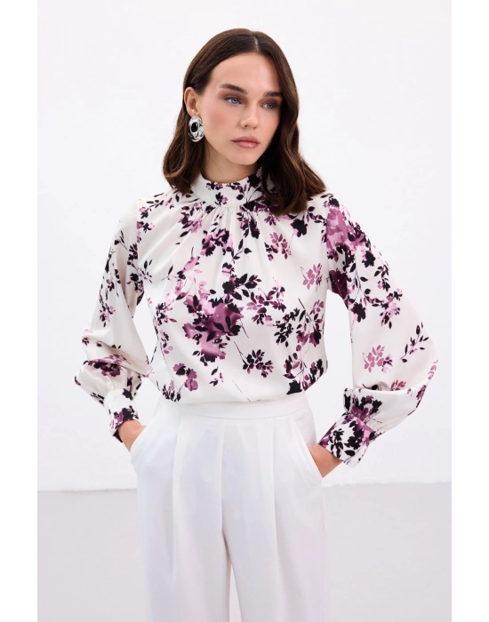 Dik Yaka Bluz - Mürdüm