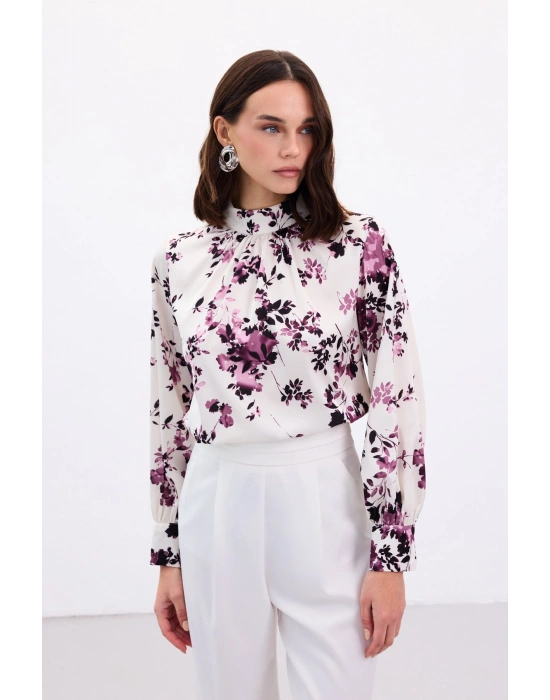 Dik Yaka Bluz - Mürdüm