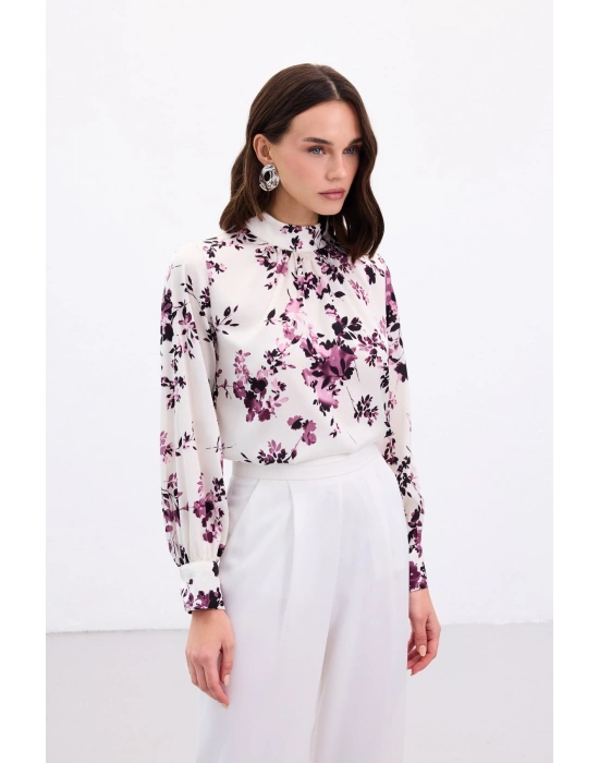 Dik Yaka Bluz - Mürdüm