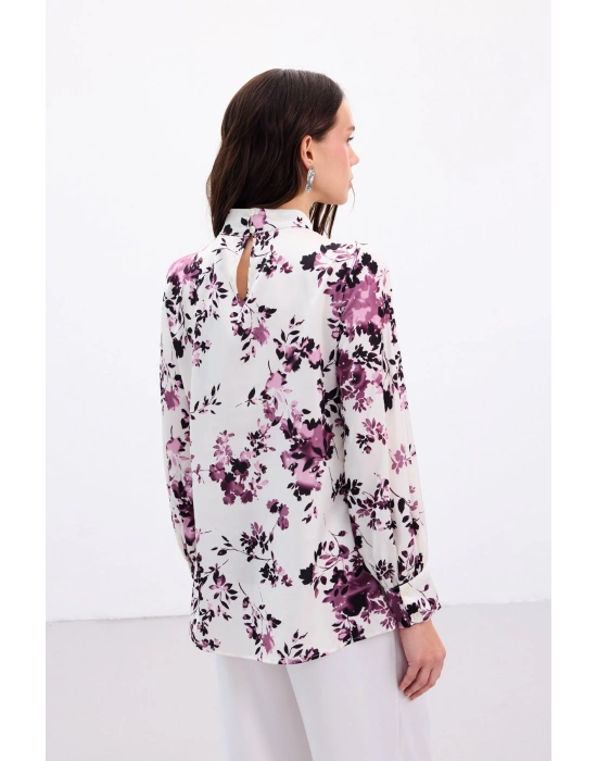 Dik Yaka Bluz - Mürdüm