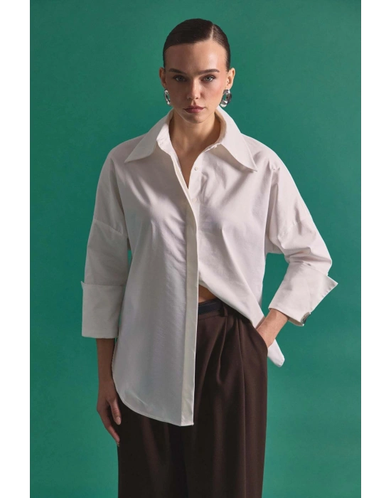 Düğme Detaylı Gömlek - Ekru