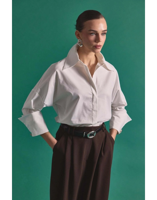 Düğme Detaylı Gömlek - Ekru