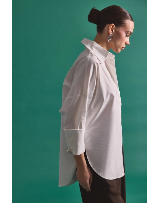 Düğme Detaylı Gömlek - Ekru