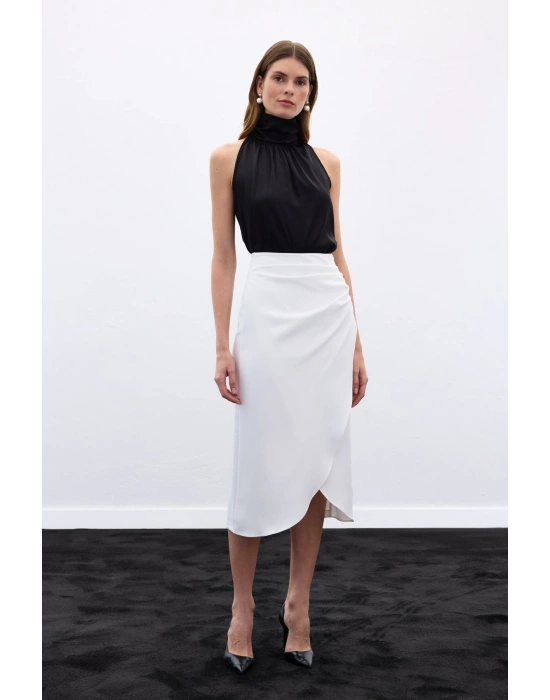 Düğme Detaylı Kalem Etek - Ekru