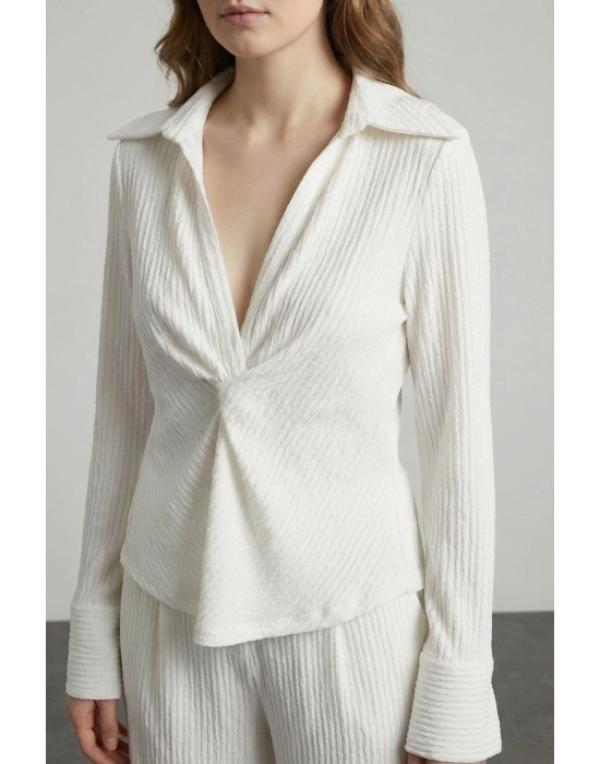 Düğüm Detaylı Bluz Ekru