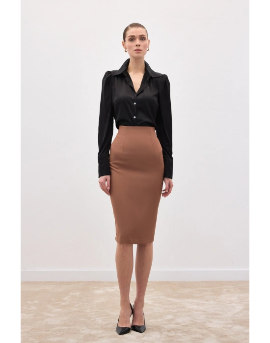 Düz Kalem Etek - Camel