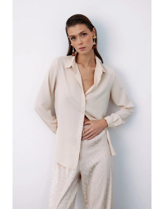 Düz Klasik Gömlek - Bej