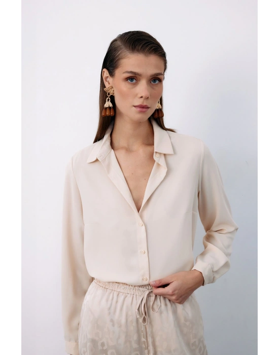 Düz Klasik Gömlek - Bej
