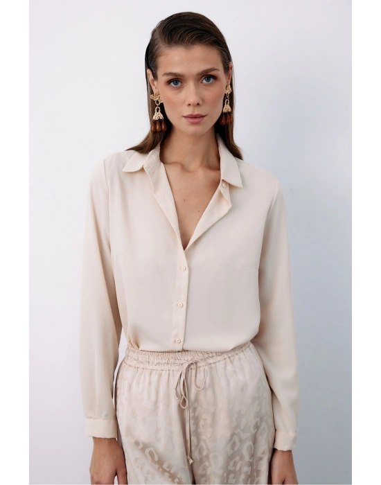 Düz Klasik Gömlek - Bej