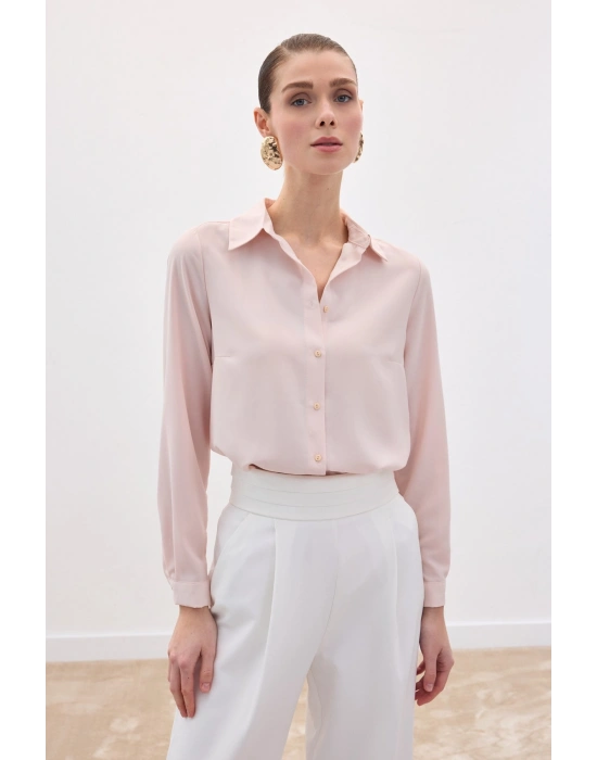 Düz Klasik Gömlek - Pudra