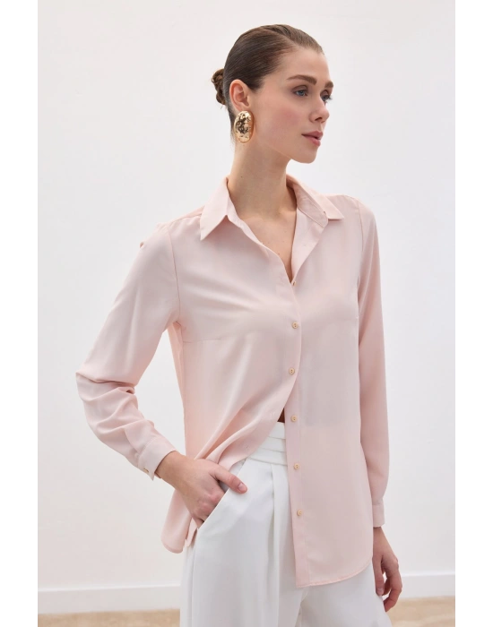Düz Klasik Gömlek - Pudra
