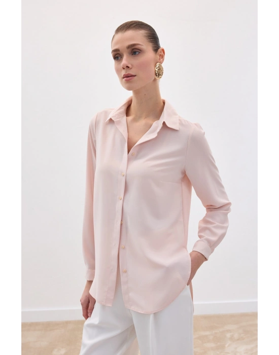 Düz Klasik Gömlek - Pudra