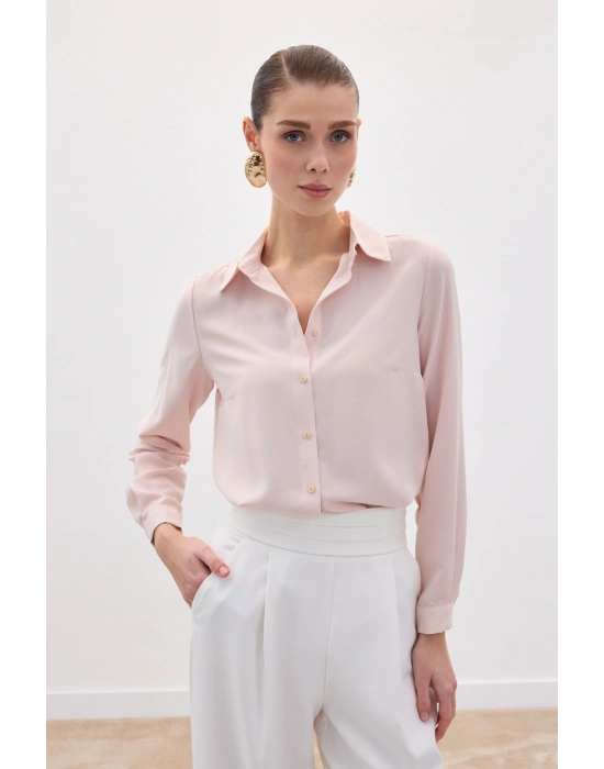 Düz Klasik Gömlek - Pudra