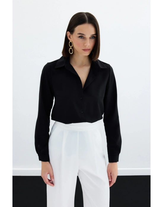 Düz Klasik Gömlek - Siyah