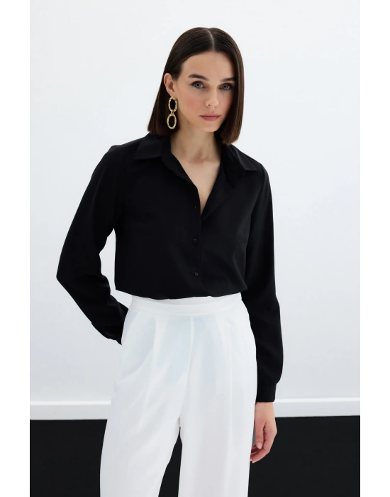 Düz Klasik Gömlek - Siyah
