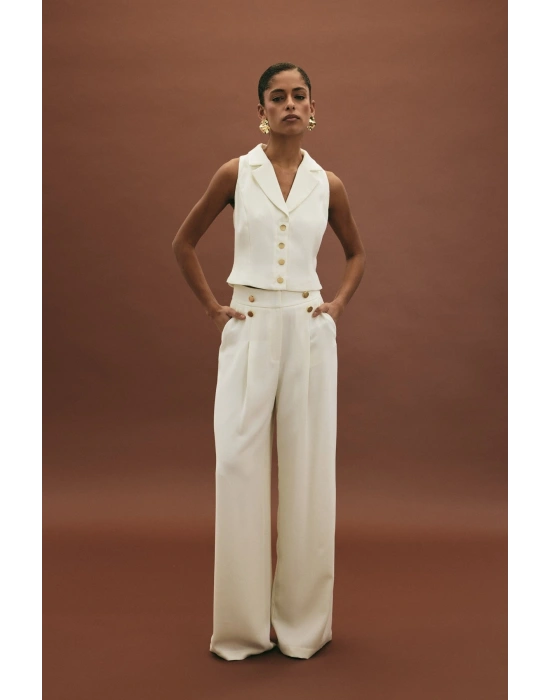 Eva Krep Pantolon - Ekru