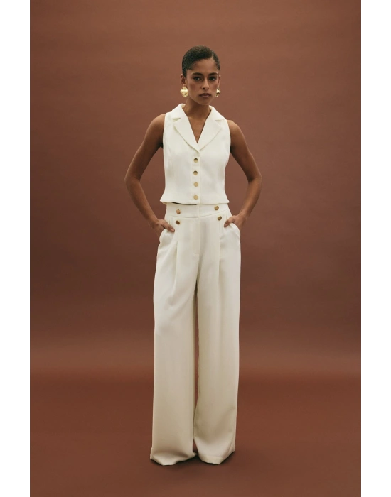 Eva Krep Pantolon - Ekru