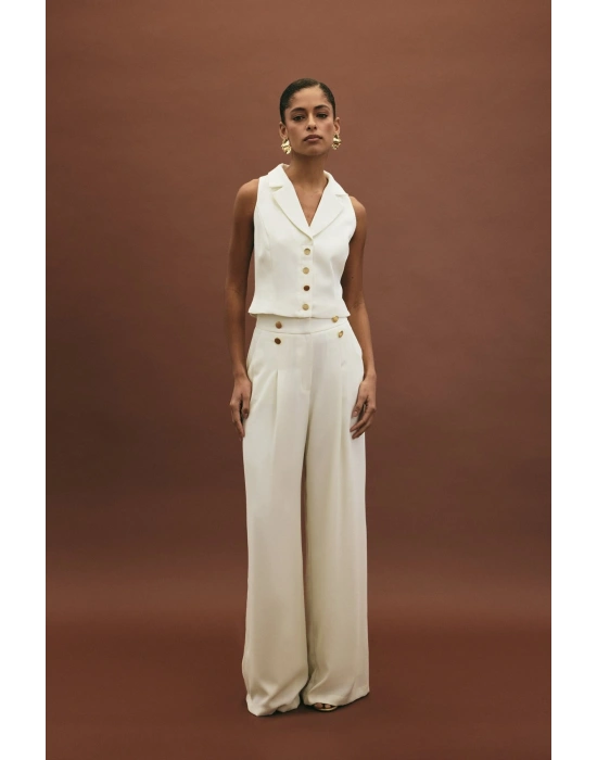 Eva Krep Pantolon - Ekru