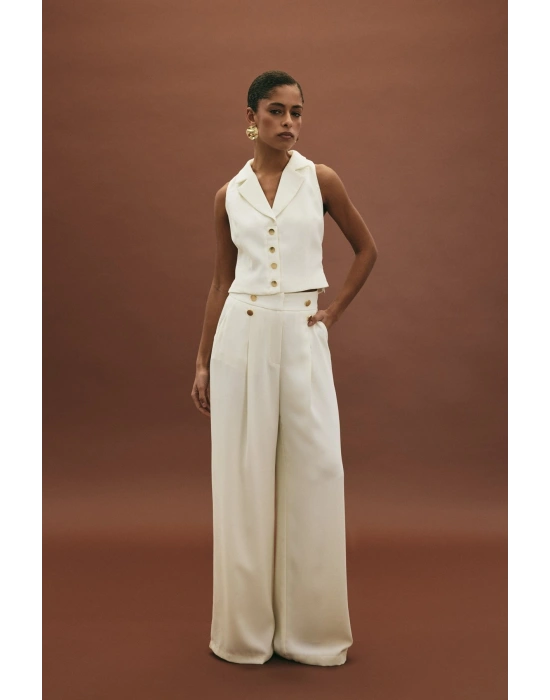 Eva Krep Pantolon - Ekru