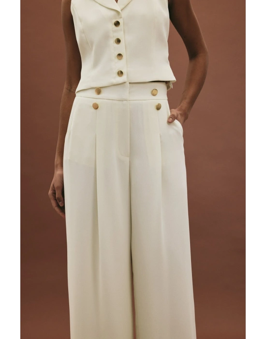 Eva Krep Pantolon - Ekru