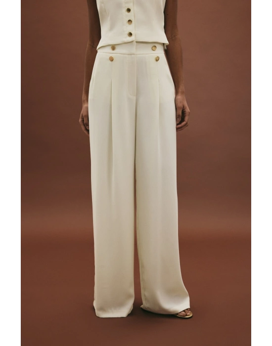 Eva Krep Pantolon - Ekru